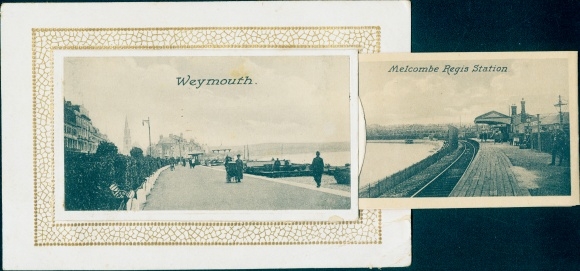 Leporello Postcard Weymouth South West England, Promenade, Melcombe Regis Station
