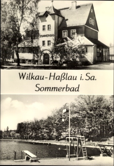 Postcard Wilkau Haßlau in Saxony, summer pool, swimming pool