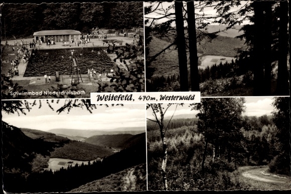 Postcard Weitefeld in the Westerwald, Niederdreisbach swimming pool, Rudolf Stein private pension