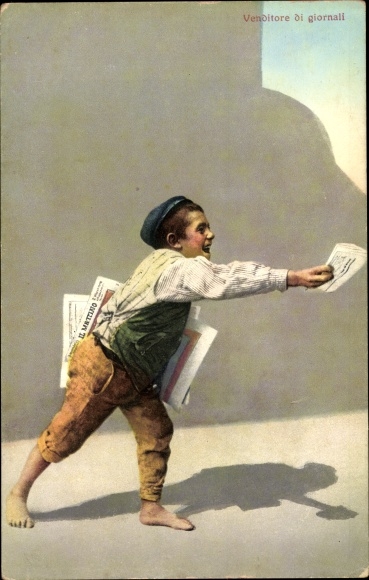 Postcard Newspaper seller, Zeitungsverkäufer