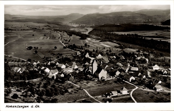 Postcard Hohentengen am Hochrhein, aerial photograph from black and white, rural surroundings, mountains in the background