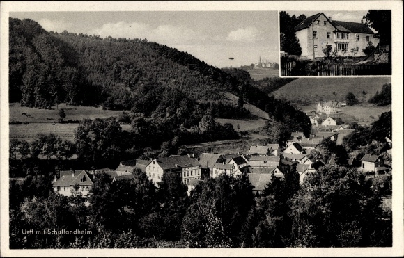 Postcard Urft Steinfeld Kall in the Eifel in North Rhine-Westphalia, Landschulheim, panorama of the town