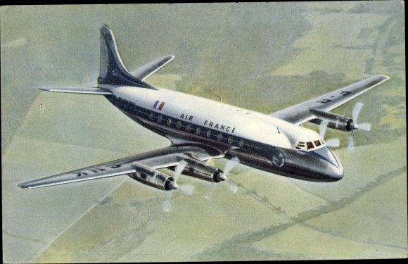 Postcard French passenger plane, Air France, Vickers Viscount