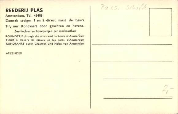 Postcard Amsterdam North Holland Netherlands, Rederij Plas