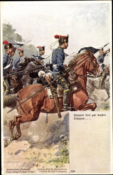 Song Artists Postcard Hussars are alert troops, riders, German soldiers in uniforms