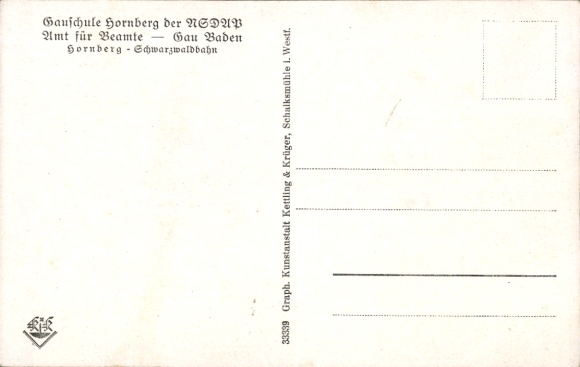 Postcard Hornberg in the Black Forest, Gau School of the NSDAP, Office for Officials Gau Baden, Economic Area