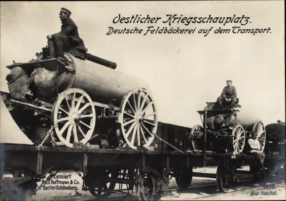 Postcard Ostfront, German field bakery on the transport, I WW