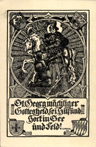 Artist Postcard Remain faithful, son of Bavaria, St. George never leaves you, refuge in sea and field