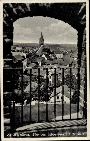 Ak Bad Liebenwerda in Brandenburg, uitzicht op de stad vanaf de Lubwart-toren