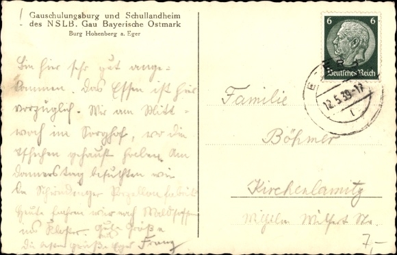 Postcard Hohenberg on the Eger Upper Franconia, Gauschulungsburg and school hostel of the NSLB, Burg