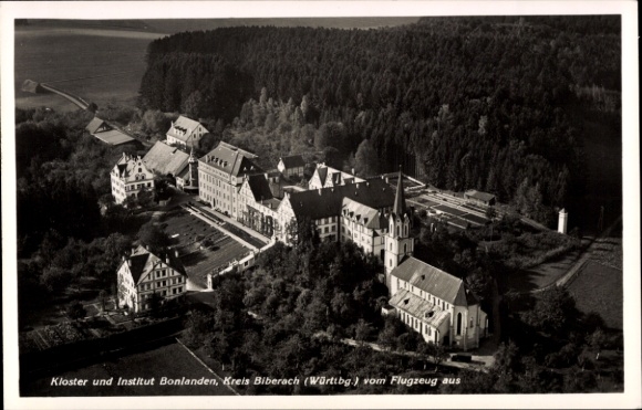 Postcard Bonlanden Berkheim in Upper Swabia, Bonlanden Monastery, aerial photograph