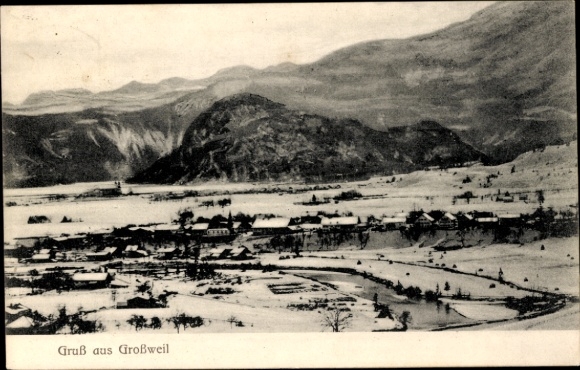Postcard Großweil in Upper Bavaria, general view, winter