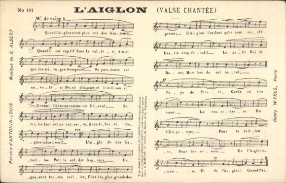Song Postcard L'Aiglon, Antonin-Louis, G. Albert