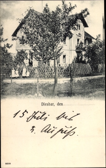 Ak Diesbar Seußlitz Nünchritz an der Elbe, huis, meisje bij het tuinhek