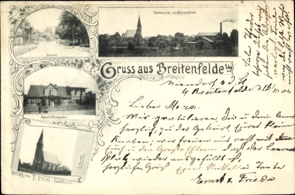 PC Breitenfelde in the Duchy of Lauenburg, church, post office, total view
