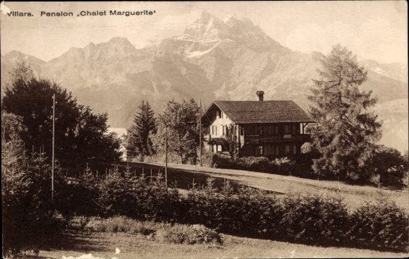 KP Villars sur Ollon Canton Vaud, Pensjonat Chalet Marguerite, góry, drzewa, droga