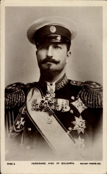 Postkaart Koning Ferdinand van Bulgarije, portret in uniform