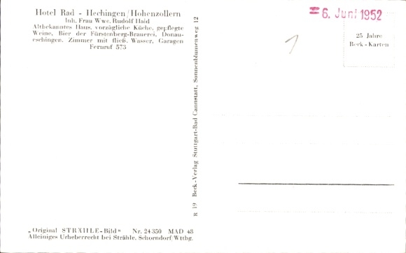 Postcard Hechingen in the Zollernalb district, Hohenzollern Castle, aerial photograph, Hotel Rad
