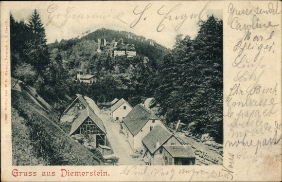 Postcard Diemerstein Frankenstein in der Pfalz, view of the town, houses