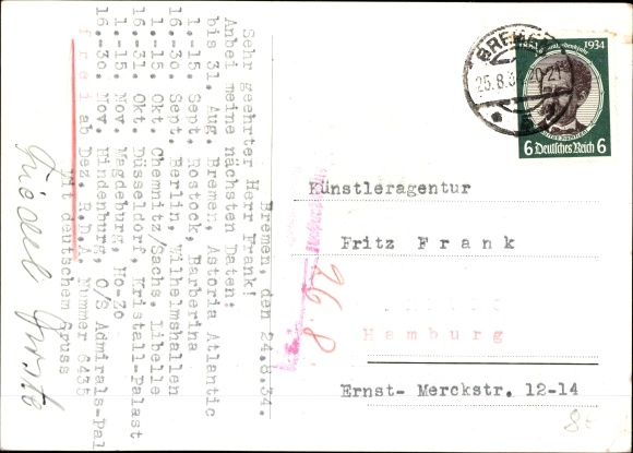 Artist Postcard roller skate artist Friedel Droste