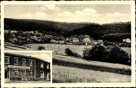 Postcard Waldholzbach Losheim am See Saarland, inn and shop, overall view of the site