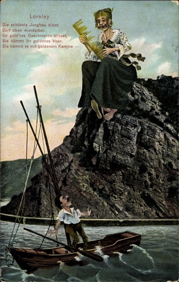 PC St. Goar am Rhein, caricature of the Loreley, man on boat