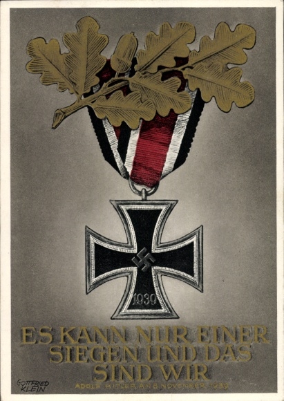 Artist Postcard Klein, Only one can win and that is us, quote Adolf Hitler