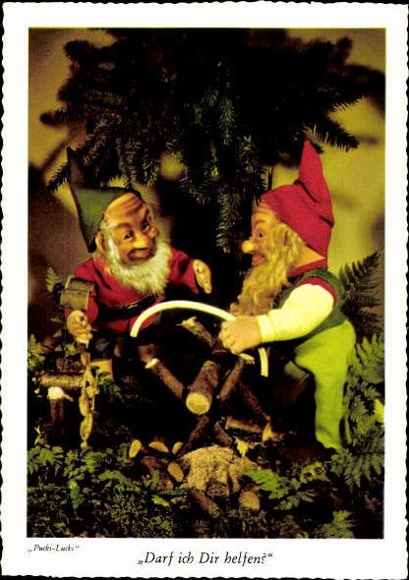 8 old Postcard dwarfs in the forest Pucki Lucki, various views