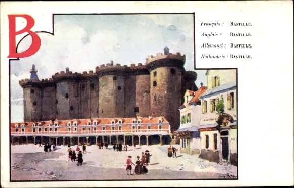 Art Nouveau Letters Artist Postcard Titz, Louis, B, Bastille, Festung