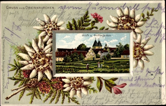 Embossed Chromo-Litho Obernkirchen Lower Saxony, monastery, monastery gardens