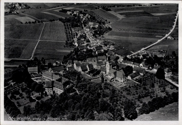 Postcard Oberstadion in Upper Swabia, aerial photograph