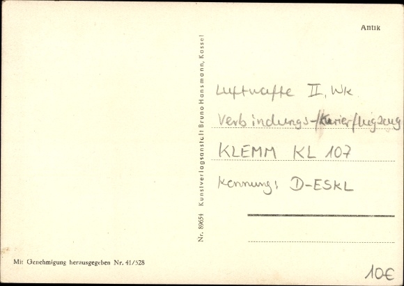 Postcard Deutsche Luftwaffe, Klemm Kl 107 liaison aircraft, D-ESKL