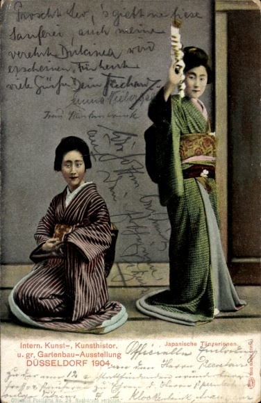 Ak Düsseldorf am Rhein, Gartenbauausstellung 1904, Japanische Tänzerinnen
