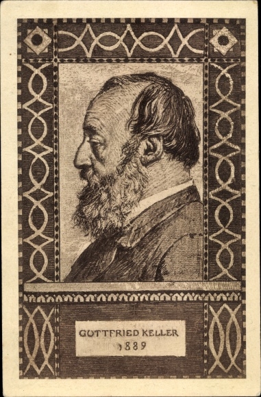 Briefkaart ansichtkaart Gottfried Keller, Zwitserse dichter en politicus, nationale viering 1919