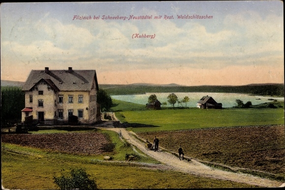 Ak Neustädtel Schneeberg im Erzgebirge, Filzteich, Waldschlösschen, Kuhberg, Panorama