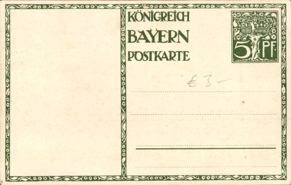 Postwaardestuk kunstenaarskaart Diez, M., prins-regent Luitpold van Beieren 1911, 5 Pfennig