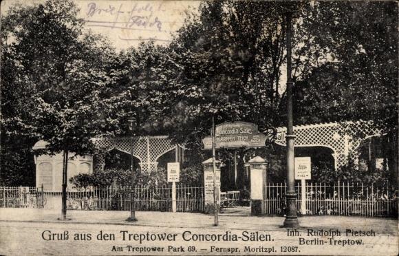 Ak Berlin Treptow, Treptower Concordia-Säle, Am Treptower Park 69, Inh. Rudolph Pietsch