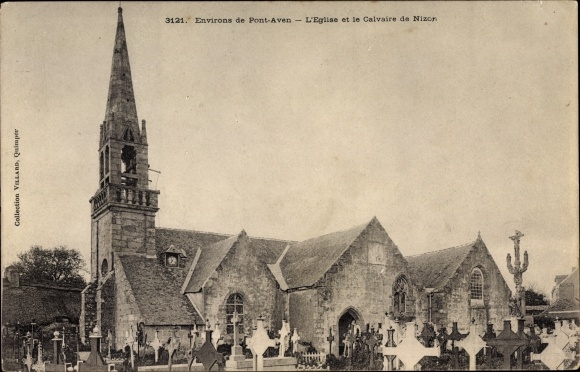 Postcard Nizon Pont Aven surroundings Finistère, The Church and Calvary