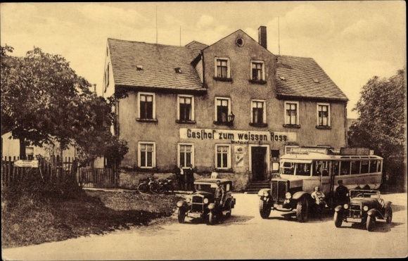 Ansichtkaart Claussnitz in Saksen, Gasthof zum Weißen Ross, bus
