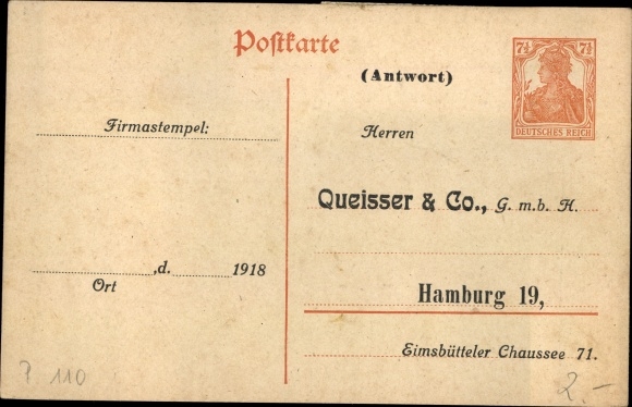 PC Hamburg Eimsbüttel, Queisser&#39;s Kaliklora toothpaste, order card, advertising, Queisser &amp; Co GmbH