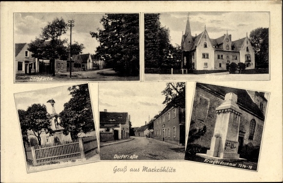 Postcard Markröhlitz Goseck Saxony Anhalt, village party, manor, war memorial, village street