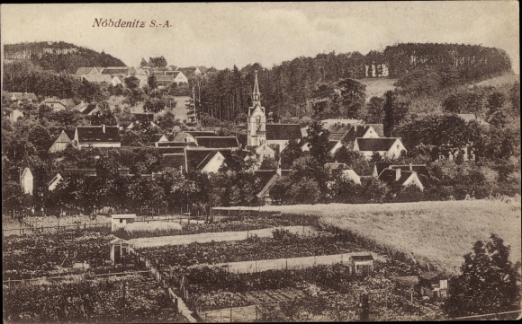 Postcard Nöbdenitz Altenburger Land, church, houses, gardens