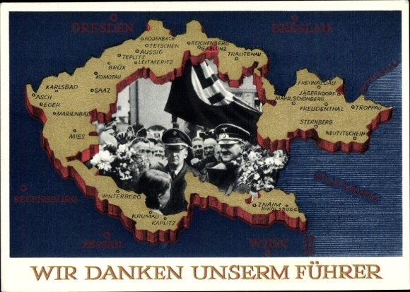 Postal stationery Postcard We thank our Führer, Sudetenland, Bohemia, Moravia, Hitler