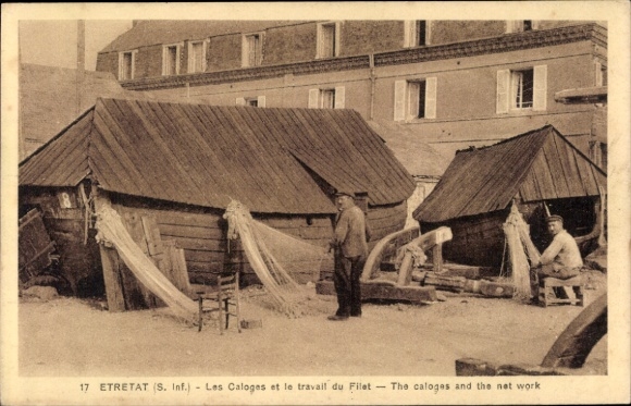 Ak Étretat Seine Maritime, die Caloges und die Arbeit des Filet