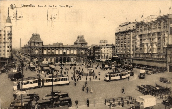 Postcard Bruxelles Brussels, North Station and Rogier Square