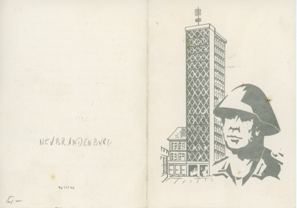 Klapp Postcard Neubrandenburg, National People's Army, Chief of Military District V, Autograph