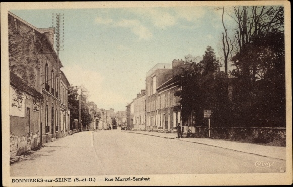 Postcard Bonnières sur Seine Yvelines, Rue Marcel Sembat, Straßenpartie