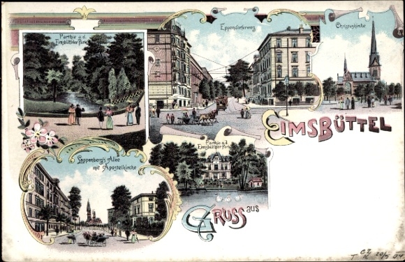 Chromo-Litho Hamburg Eimsbüttel, Lappenberg-Allee, Christ Church, parks
