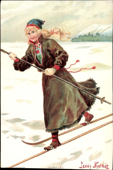 Artist Chromo-Litho Nyström, J., Girl is skiing, skiing