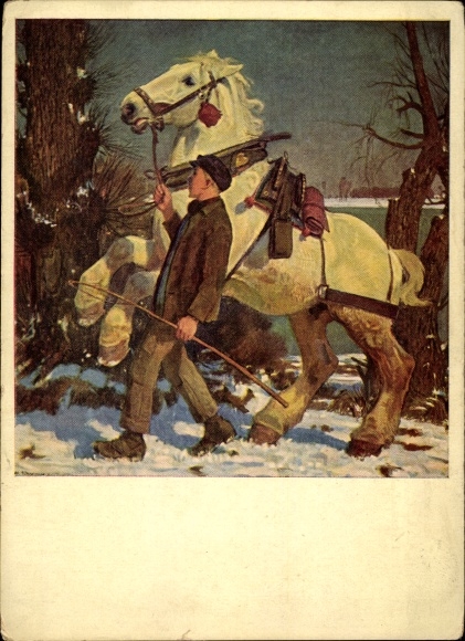 Artist PC Junghanns, JP, The funny white horse, man with horse, HDK 169